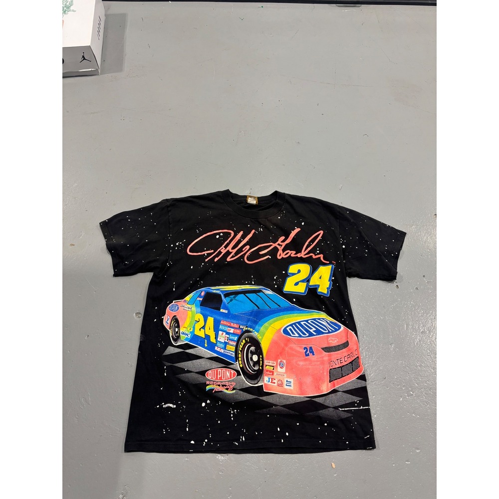 Vintage 1995 Jeff Gordon NASCAR T Shirt Nutmeg Mills DuPont Racing XL Black AOP